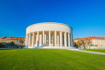 Zagreb, Croatia, monumental art gallery and beautiful green park in center of Croatian capital, classic architecture 