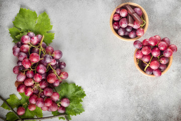 Grapes on stone background. Top view with space for your text - 227123771