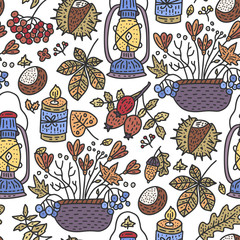 Cozy fall vector illustration. Autumn doodle detailed illustration.
