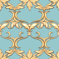 Seamless baroque pattern with decorative golden leaves