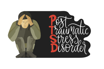 PTSD. Post traumatic stress disorder vector illustration.