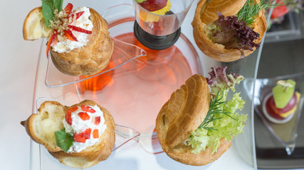 Canape mini snacks in the restaurant
