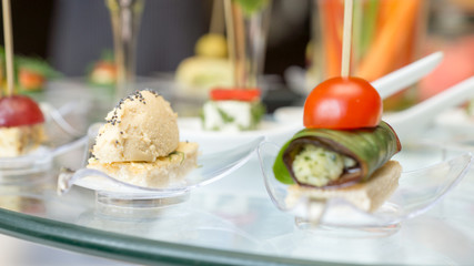 Canape mini snacks in the restaurant