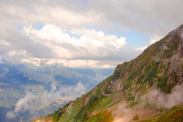 View of the mountains in the warm evening light
