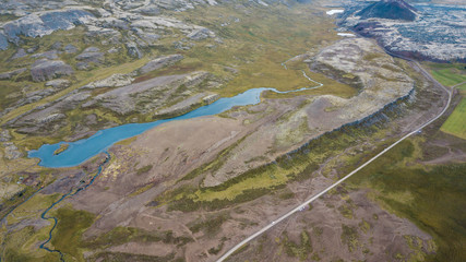 drone photography of landscape lake in iceland