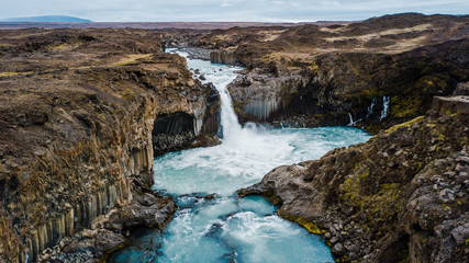 Drone photography of aldejarfoss waterfall in iceland