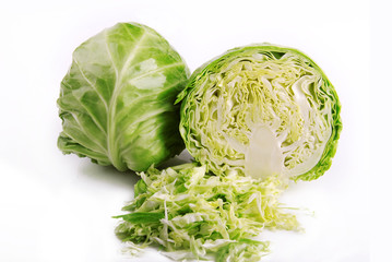 Young cabbage on a white background. 