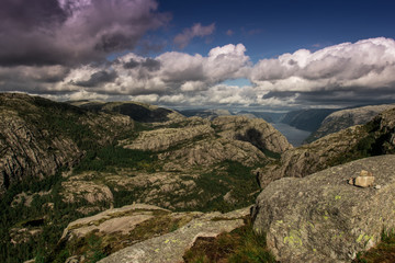 A beautiful landscape with a big mountains and fjord