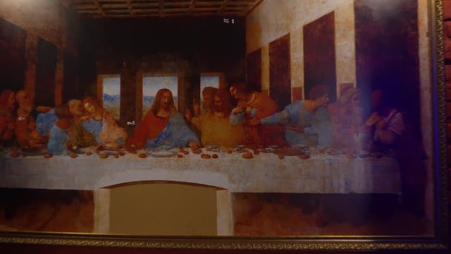 Leonardo da Vinci invention models and the Last Supper picture reproduction a monumental painting depicting the scene of the last meal of Christ with his disciples
