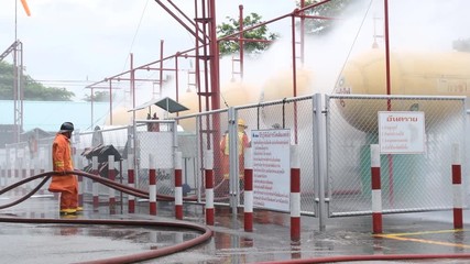 Lampang Thailand, Aug. 29, 2018. Training and practice fire prevention plans, LPG gas storage, 