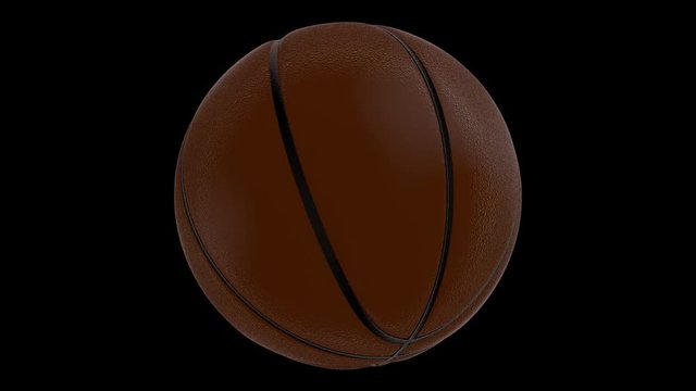 Animated spinning basketball against black background from other angle. Isolated and loop able. Mask included.