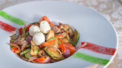 Beef Stew with Homemade Cheese and Vegetables