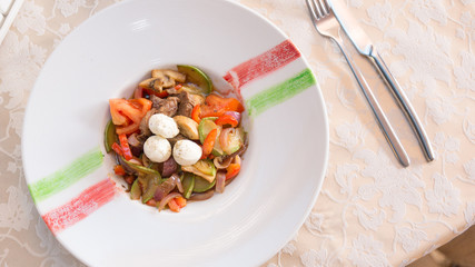 Beef Stew with Homemade Cheese and Vegetables