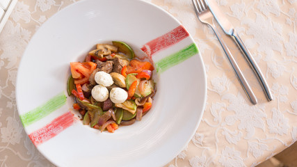 Beef Stew with Homemade Cheese and Vegetables