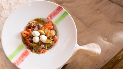 Beef Stew with Homemade Cheese and Vegetables