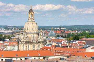 Obraz premium Aerial view over Dresden and the Frauenkirche