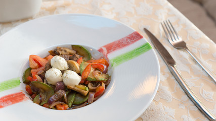 Beef Stew with Homemade Cheese and Vegetables
