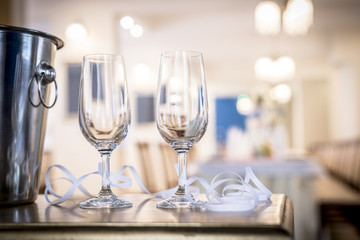 Two wedding glasses for champagne