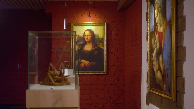 Mona Lisa Smile artwork reproduction Leonardo Da Vinci Exhibition Hall dedicated to his art and science invention