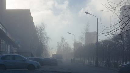 city in fog
