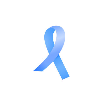 Realistic blue satin ribbon isolated on white background. National Prostate Cancer Awareness Month concept.