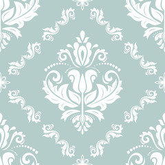 Classic seamless vector pattern. Damask orient ornament. Classic vintage background. Orient light blue and white ornament for fabric, wallpaper and packaging