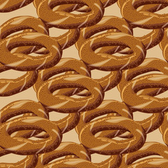 Turkish traditional delicious bagel simit seamless pattern.