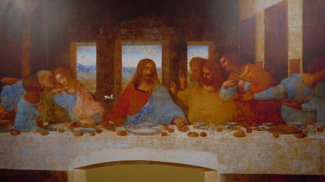 The Last Supper reproduction painting of the Leonardo da Vinci work depicting the scene of the last meal of Christ with his disciples