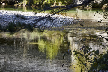 Fluss Landschaft Herbst Spiegelung Stille Natur