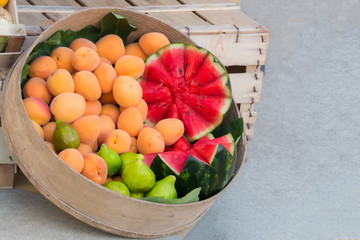 Fruit basket at the market, Italy, Apulia, Salento