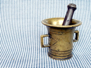 Brass mortar close-up