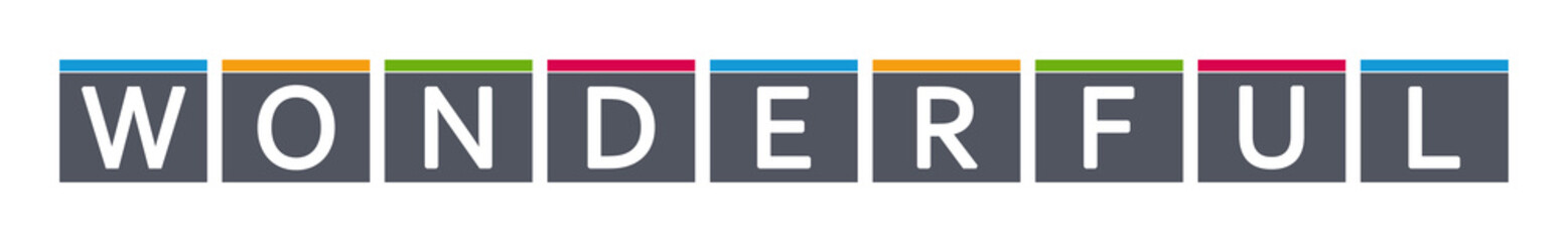 Wonderful - letters written in gray boxes on white background