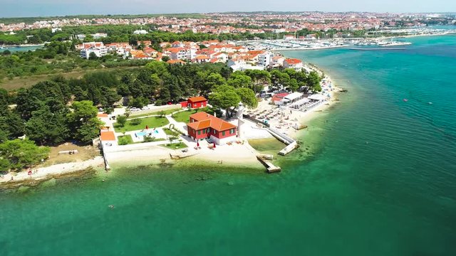 City of Zadar Puntamika lighthouse and beach aerial summer view, Dalmatia region of Croatia