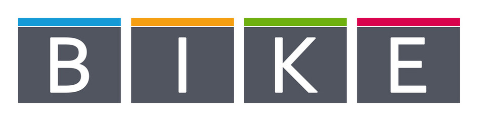 Bike - letters written in gray boxes on white background