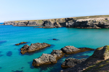 Paradise azure sea, rocks and cliffs, sea view from Belle-&icirc;le, Bretagne, France