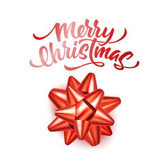 Vector merry christmas lettering with bow ribbon