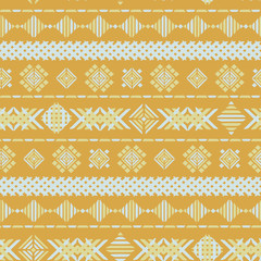 Yellow geometric embroidery seamless vector background texture
