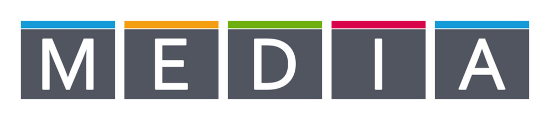 Media - letters written in gray boxes on white background