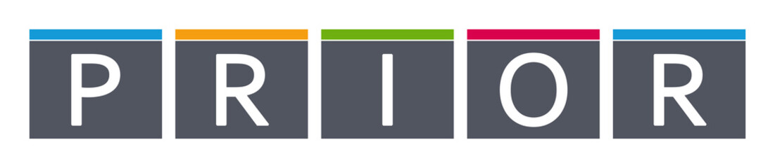 Prior - letters written in gray boxes on white background