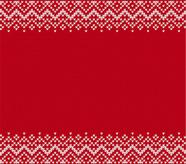 Fototapeta na wymiar Knitted textured background. Knit geometric ornament with empty place for text. Knitted pattern for a sweater