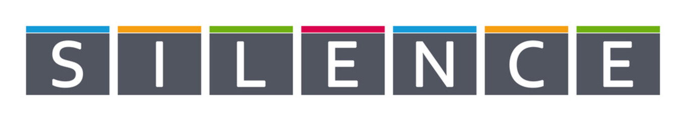 Silence - letters written in gray boxes on white background