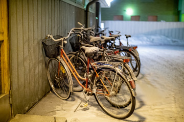 Naklejka na ściany i meble Bicycles at winter