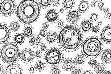 Gears and cog wheel hand drawing sketch