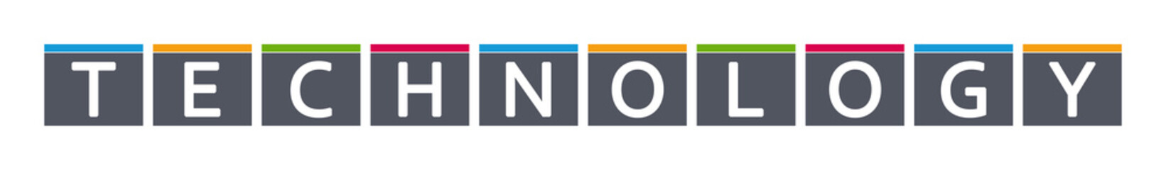 Technology - letters written in gray boxes on white background