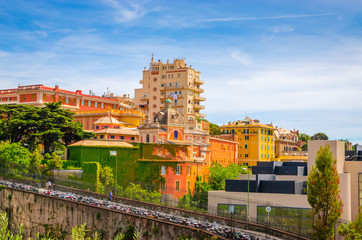 Fototapeta na wymiar Panoramic view of Genoa (Genova) in a beautiful summer day, Liguria, Italy