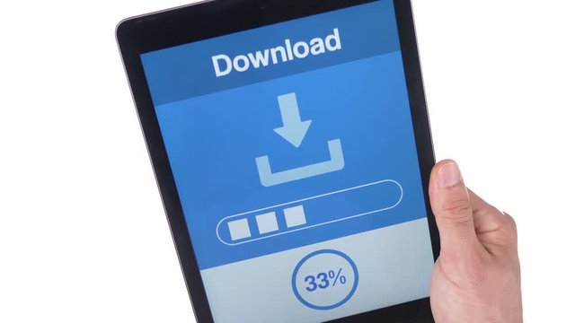 Tablet device downloading data from the Internet. Loading screen