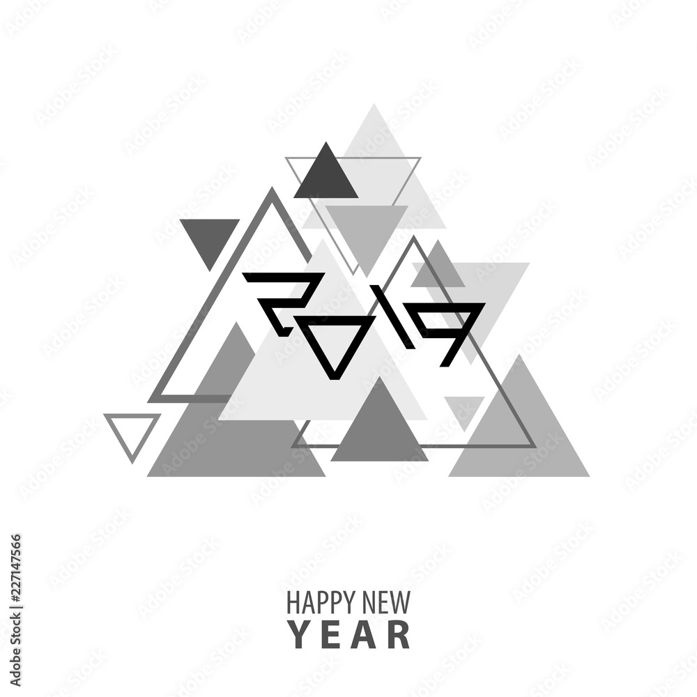 Poster BW geometric pattern of triangles with a stylized inscription 2019