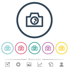 Camera flat color icons in round outlines