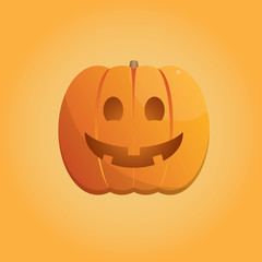 Vector illustration of a pumpkin with a happy face on an orange background