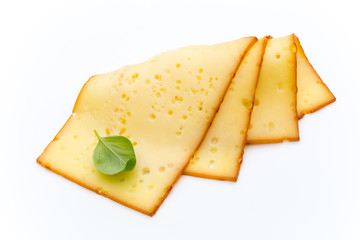 Cheese slices isolated on the white background.